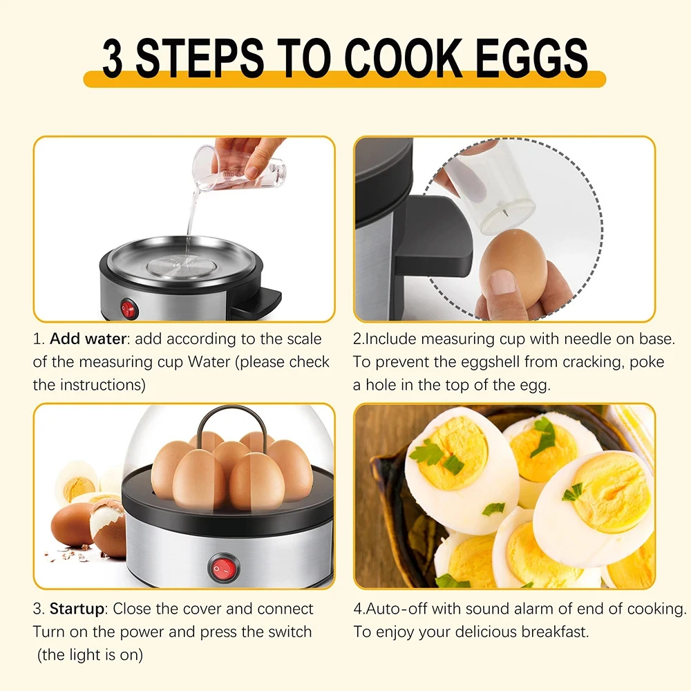 350W Electric Egg Boiler 7 Eggs Steamer Multifunctional Cooker with Auto Shut Off for Omelet Soft Medium and Hard Boiled Eggs