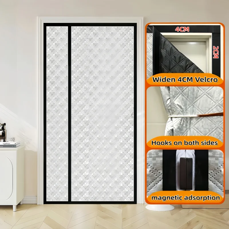 Black magnetic winter side opening cotton door curtain windproof and cold proof partition curtain without drilling installation