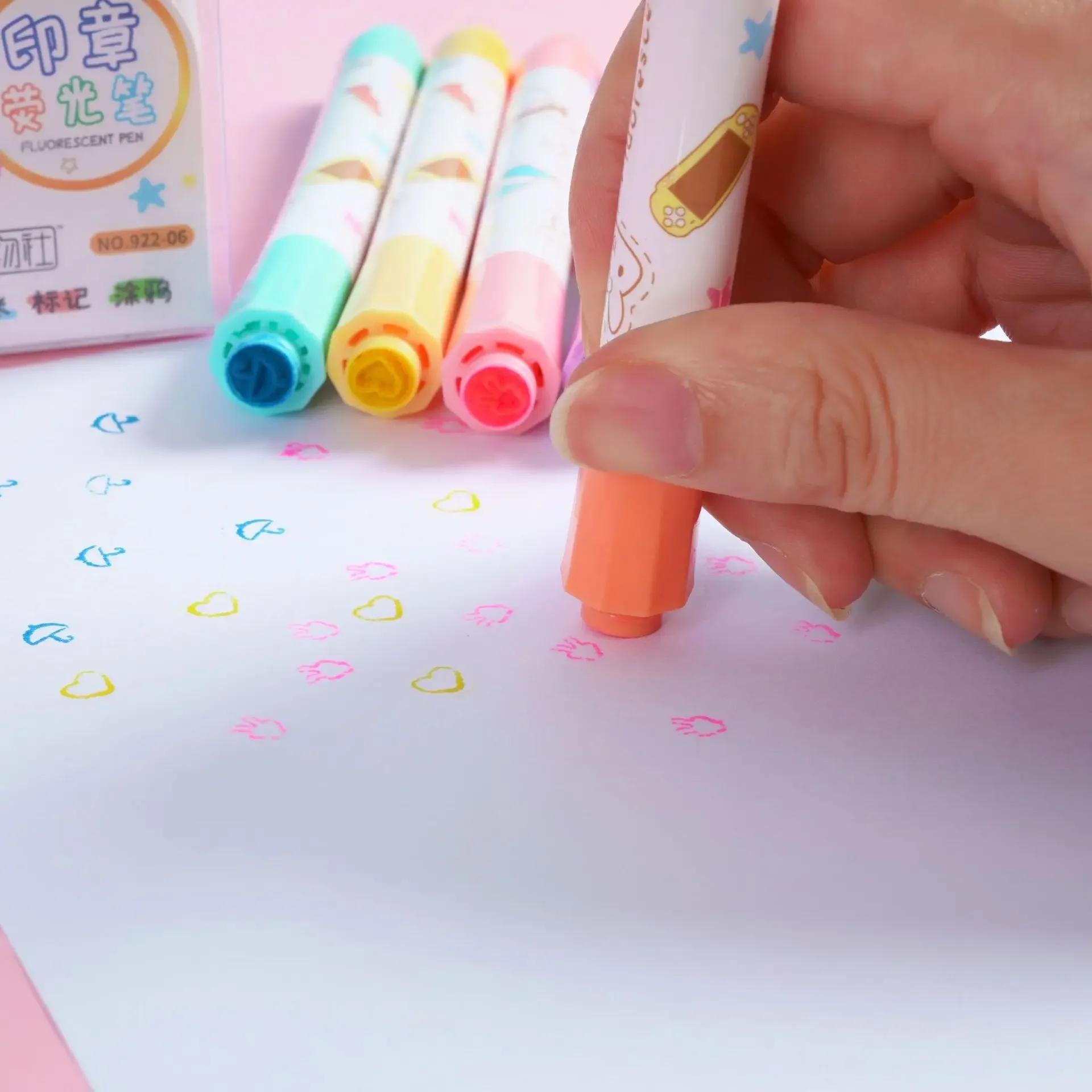 6Pcs/set Kawaii Heart Stamp Highlighter Cute Candy Colors Drawing Painting Art Marker Pen School Supplies Korean Stationery