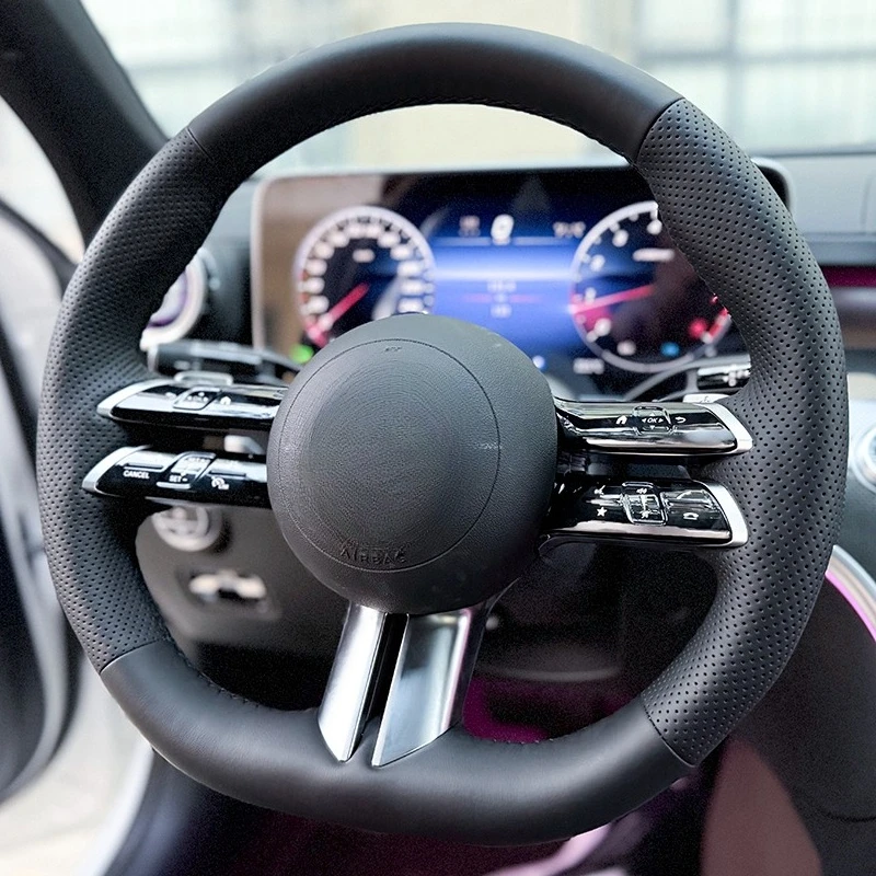 

DIY Hand-Stitched Non-slip Nappa Leather Steering Wheel Cover for Mercedes Benz C E-Class 200 260L GLC GLA CLA Car Accessories