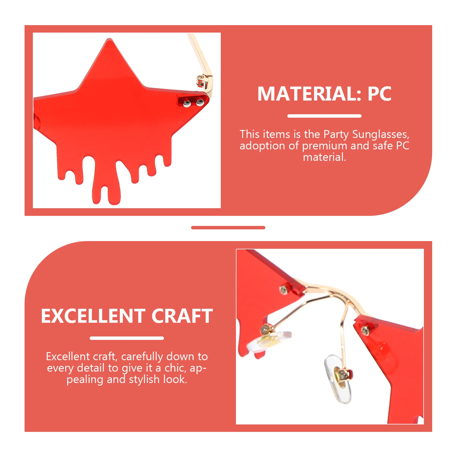 

1Pair Party Sunglasses Star Eyewear Rimless Creative Stylish Durable Suitable for Various Occasions and Outfits