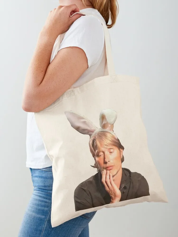 Mads Mikkelsen with bunny ears Tote Bag foldable reusable bag canvas shopping bag shopping logo shopping cart bags