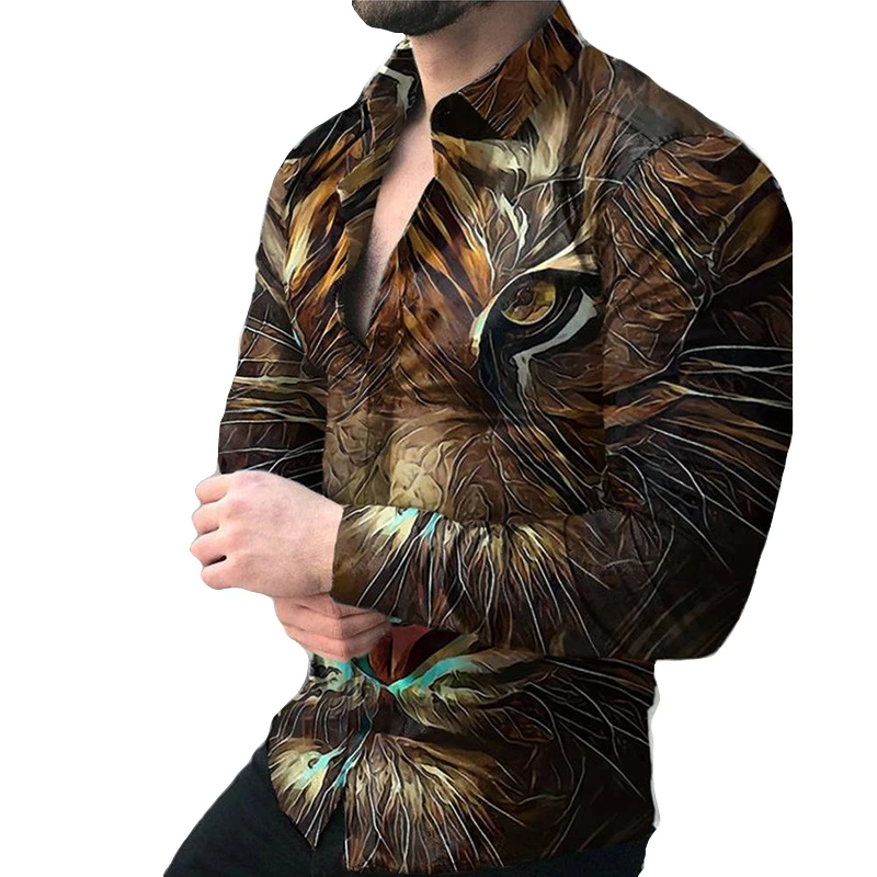 Fashion Men's Social  Floral Shirt Slim Fit Formal Casual  Animal Shirts Long Sleeve Button Down Tops Streetwear Men Clothing