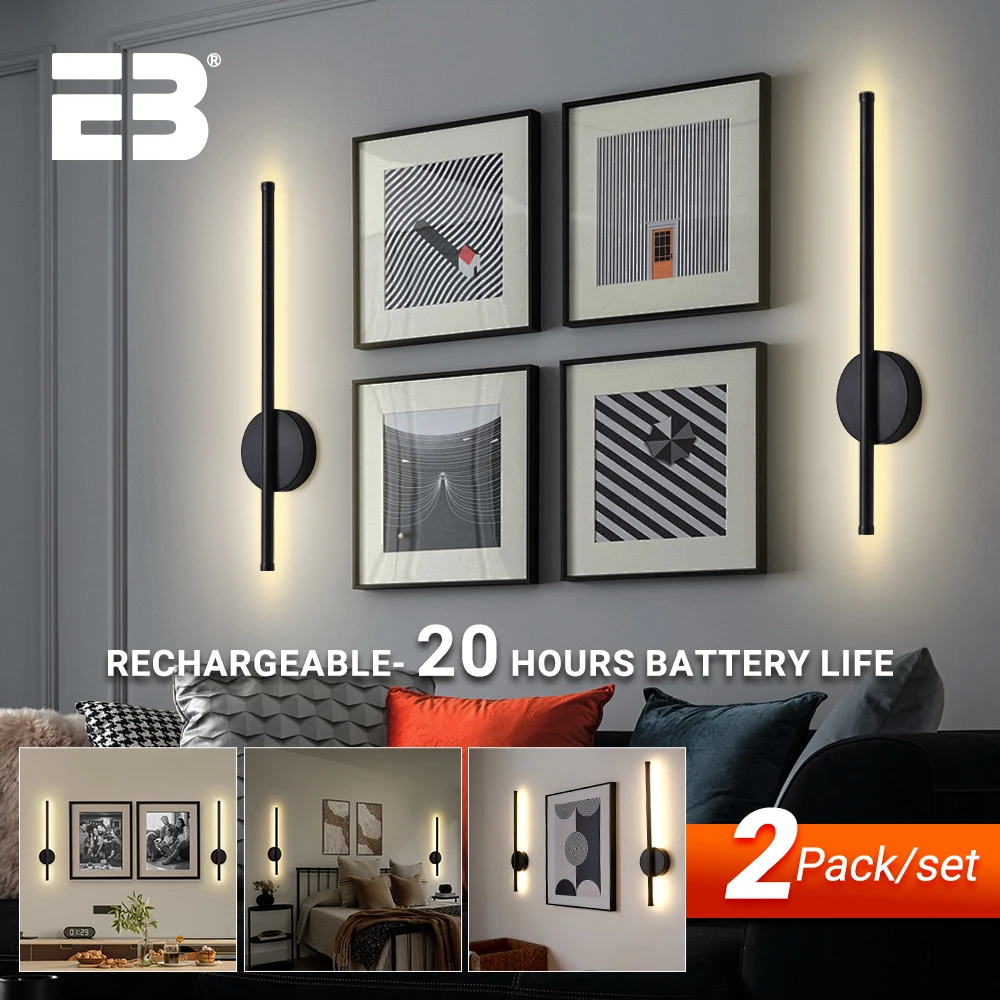 2-pack Rechargeable Wall Light LED 50 80cm Dimming Wall Sconce with Remote Control Sofa Background Gaming Room Decoration