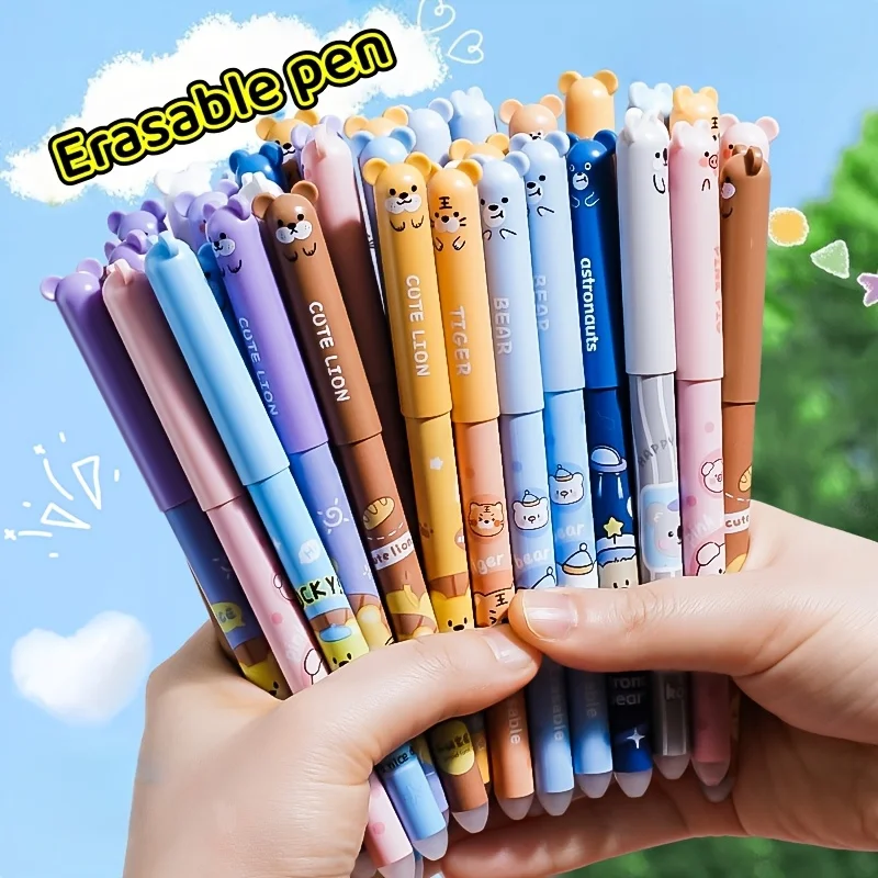 

12-Pack Bear-Shaped Black Gel Pens, Animal-Themed Erasable Gel Pens, High-Quality, Easy-To-Erase Pens, Student Stationery, Perfect for Note-Taking and Writing, Ideal Office and Study Supplies