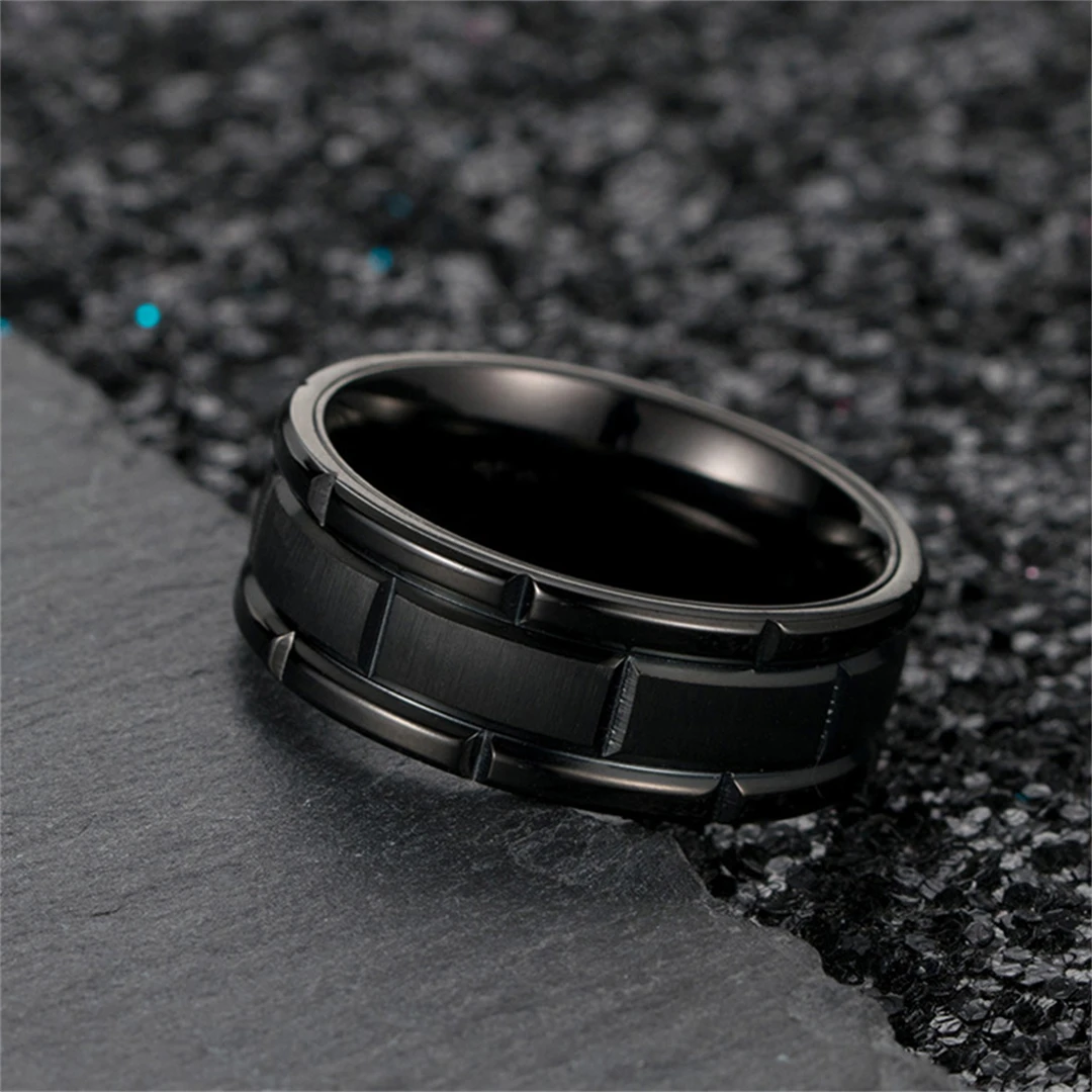 8mm Men\'s Ring Black Stainless Steel Popular Solid Titanium Steel White Men\'s Casual Party Ring Jewelry Accessories