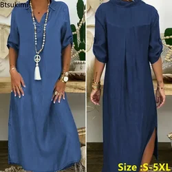 Vestido vaquero informal de talla grande 4XL 5XL para mujer, vestido largo holgado con solapa, para primavera y verano