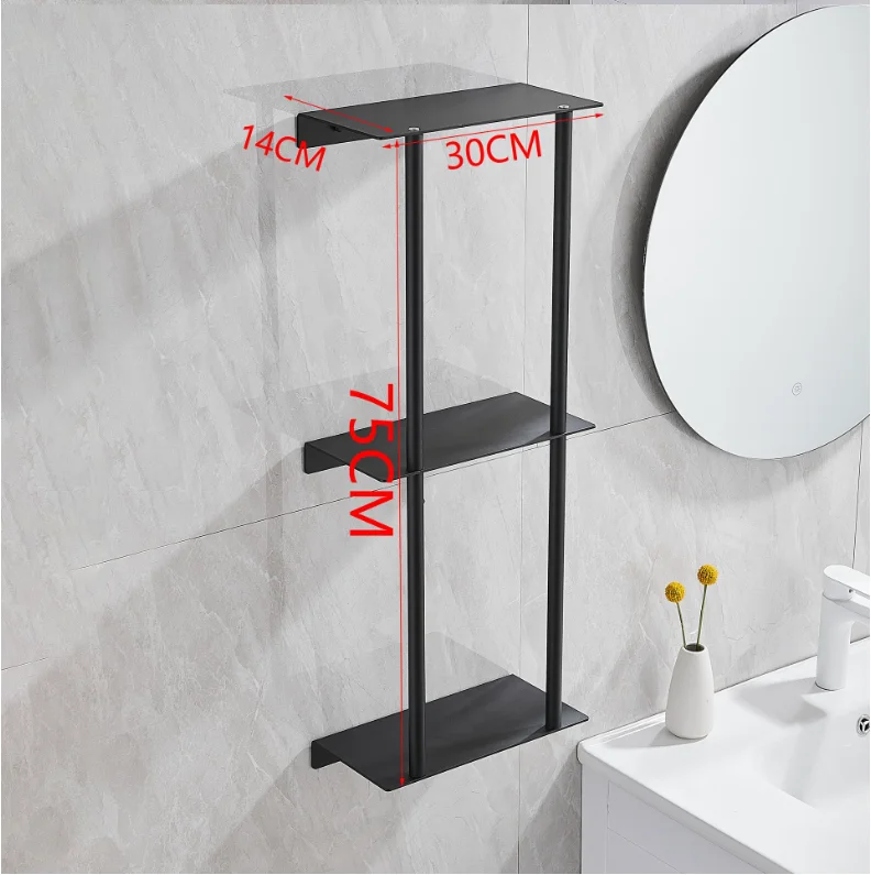 Wall mounted stainless steel towel rack Hotel Black multi-layer bath towel rack bathroom multi-functional storage rack