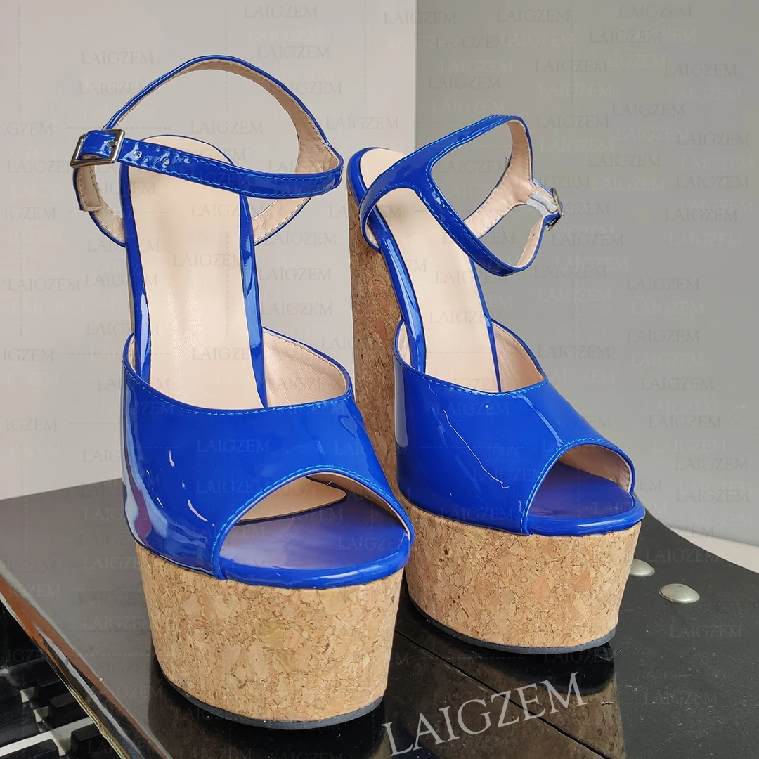 DOHBANER Women Sandals Steep 5CM Platform Wedges 20CM High Heels Pumps Handmade Ladies Peep Toe Shoes Woman Big Size 43 45 48