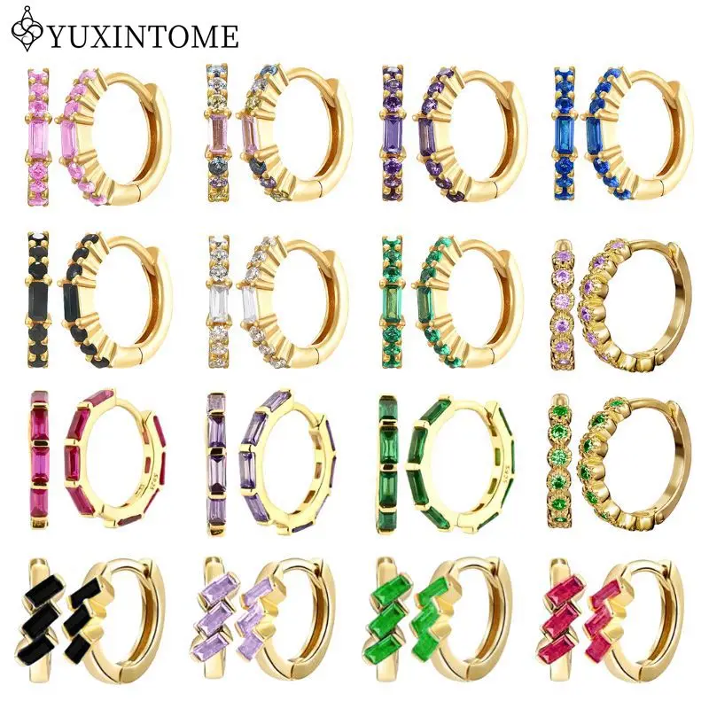 925 Sterling Silver Ear Needle Micro-set Round Rectangular Zircon Hoop Earrings For Women Luxury Crystal Jewelry Gifts Wholesale
