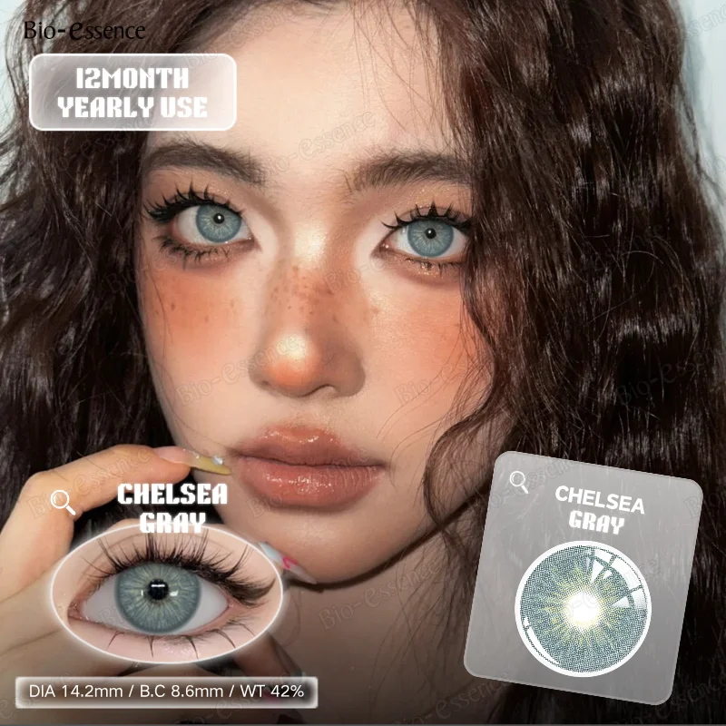 Bio-essence 1 Par de Lentes de Contato Coloridas Cinza para Olhos, Lentes de Maquiagem para Pupilas Coloridas, Lentes Azuis, Lentes Verdes, Cosméticas Anuais
