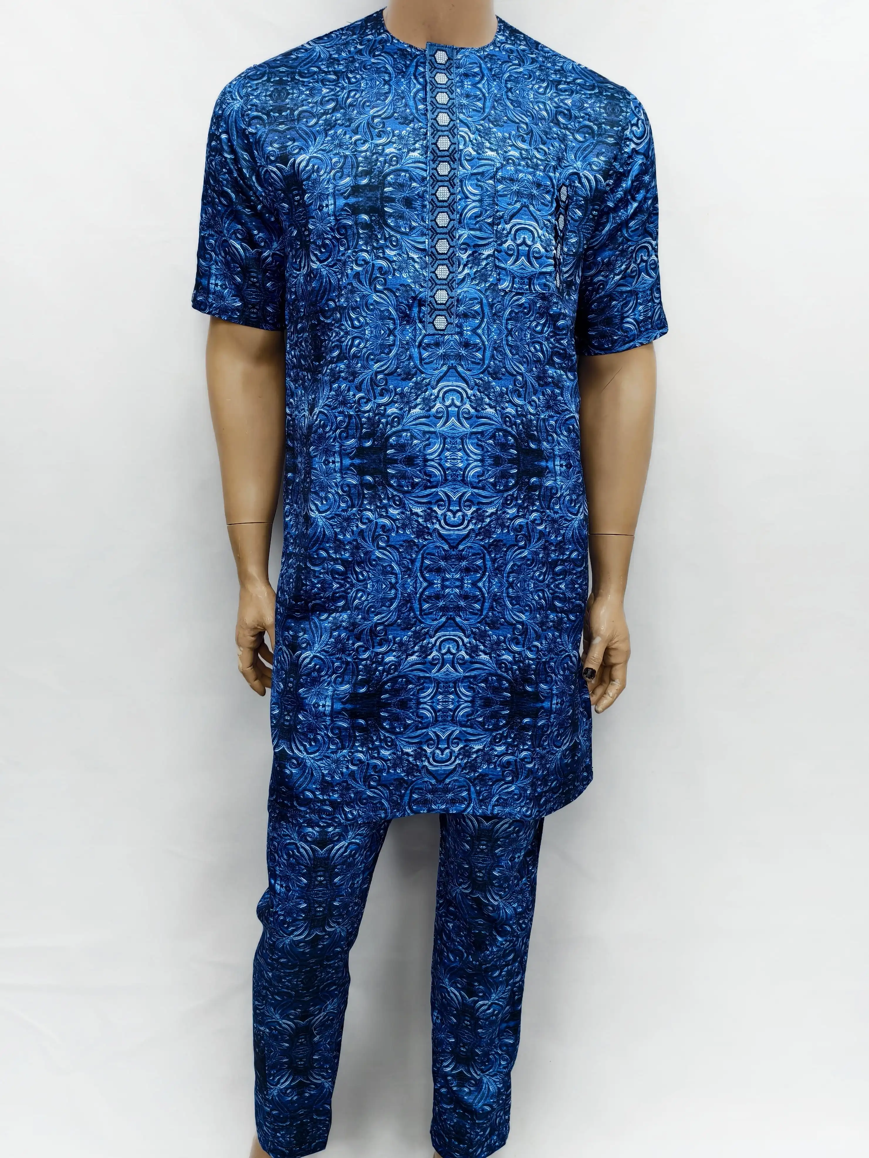 

Abaya Muslim Islamic African Men's Fashion Prayer Eid Robe Short Sleeve Printing Embroidery Arabian Jubba Thobe Clothing