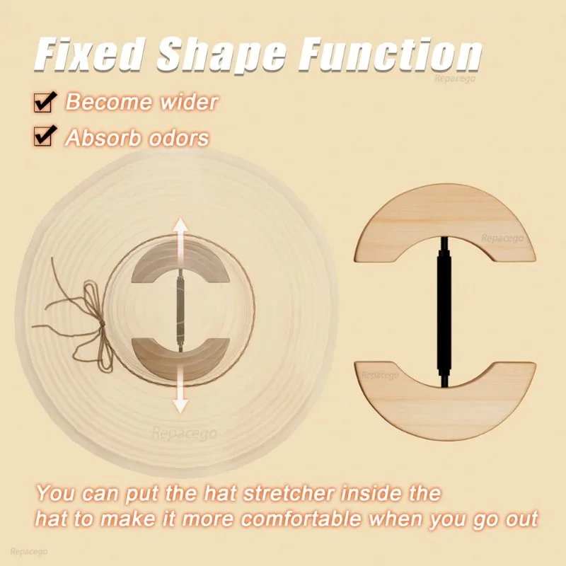 Repacego Adjustable Wooden Hat Stretcher Cap Shape Maintainer Premium Fedora Hat Rack for Storage Cowboy Baseball Hat Holders