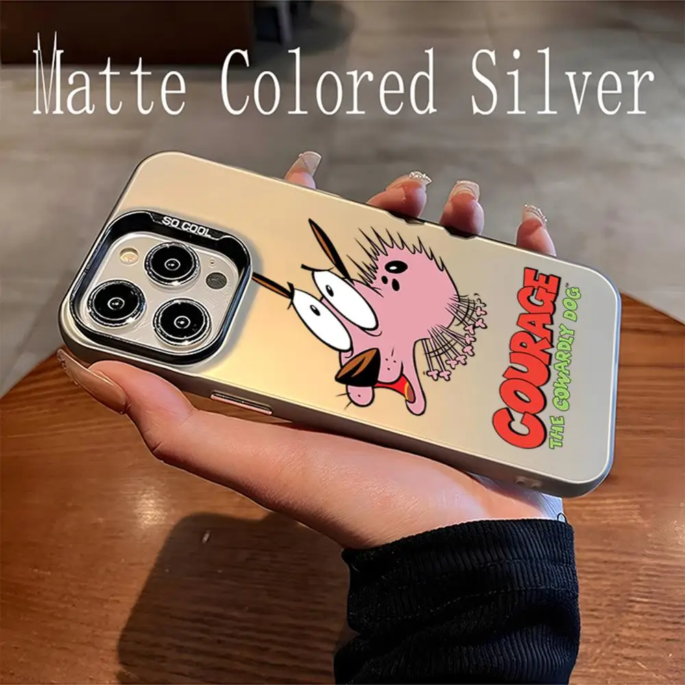 Courage C-Cowardly Dog Phone Case Matte Colored Silver Phone Case for iphone 15 14 pro 13 12 plus 11 7 x xr xs max Luxury Cover