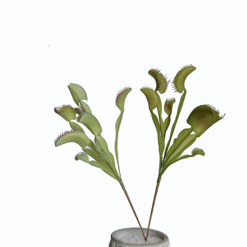 1 sprig 36cm green artificial Venus flytrap decorated with a fake succulent for a home garden party in a Nordic style