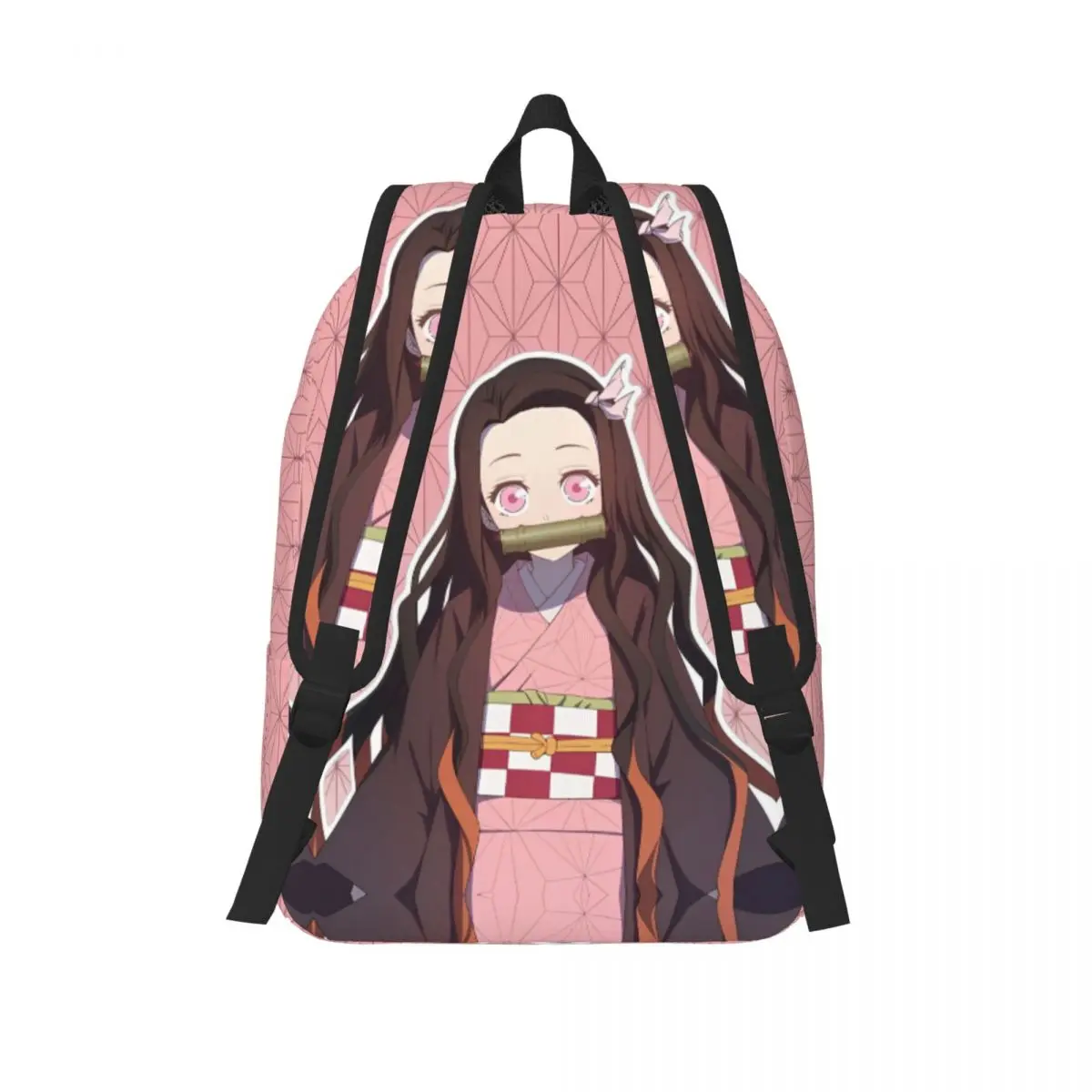 Anime Demon Slayer Nezuko Kamado Mochila clássica com bolso Mochila de trabalho para estudantes para homens e mulheres Bolsa de ombro universitária