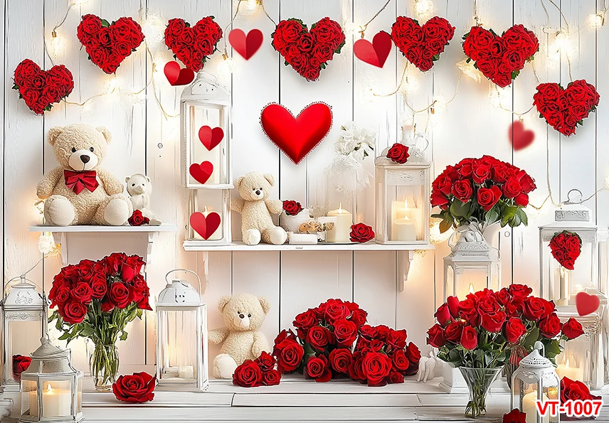 발렌타인 데이 스토어 사진 배경, 귀여운 곰 레드 로즈 발렌타인 스토어 배경, 신부 샤워 웨딩 사진