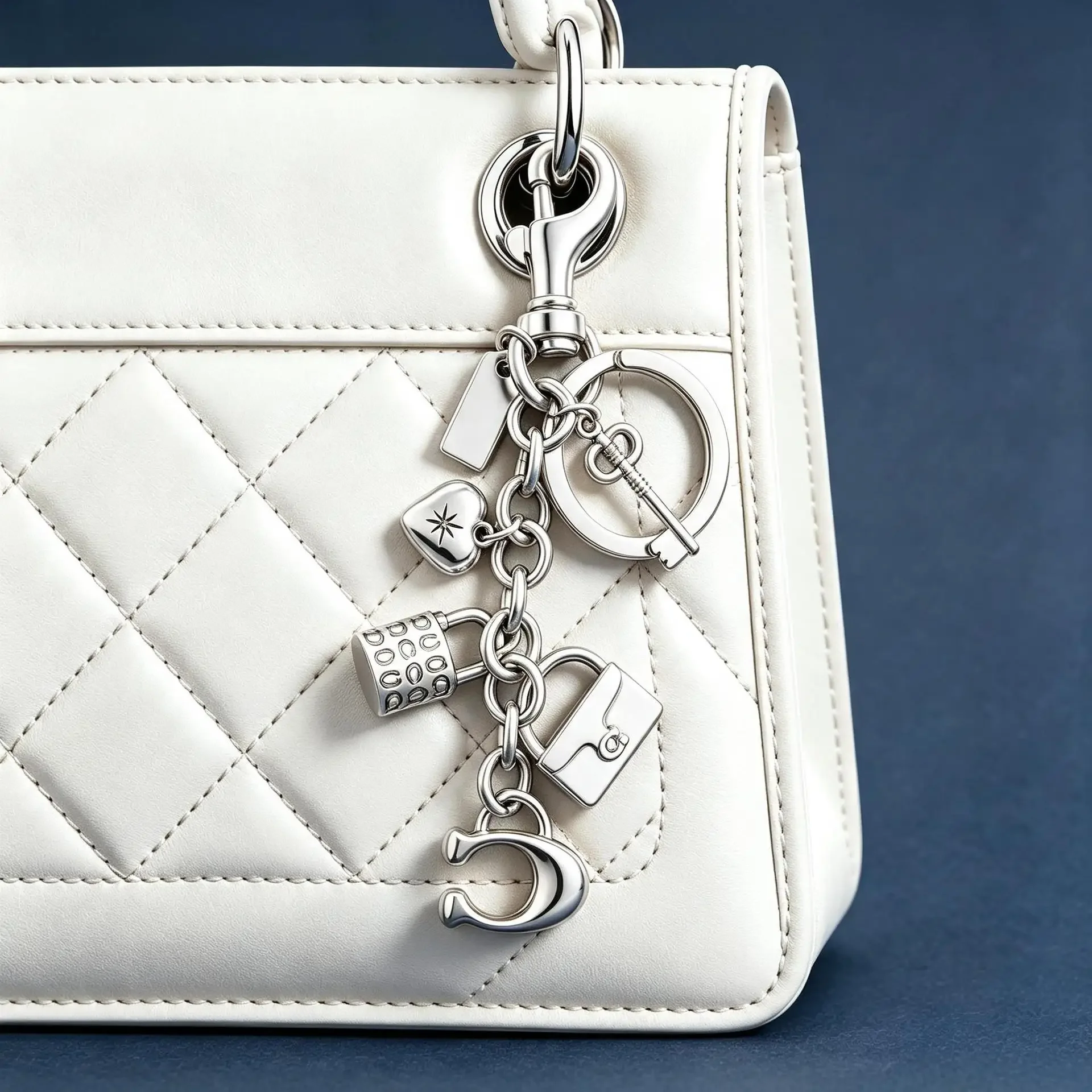Designer-Taschenanhänger, mattes Gold, Mehrfach-Schlüsselanhänger, luxuriöse Handtaschenaccessoires für gesteppte Lederhandtaschen, Corporate Girl – Detail 3