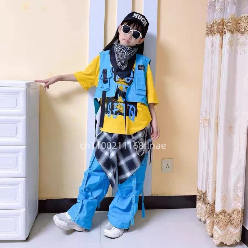 Trajes infantis de performance de dança de rua hip-hop, coletes de hip-hop para meninos, tambores, fantasias da moda, fantasias de dança de jazz para meninas