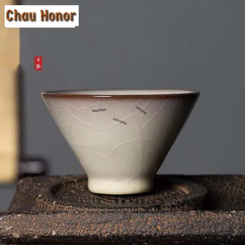 Taza de té de celadón Longquan de alta gama de 155ml, taza maestra de cerámica con efecto de hielo craquelado y sombra de tinta, taza Chazhan, juego de té Kung Fu, regalo