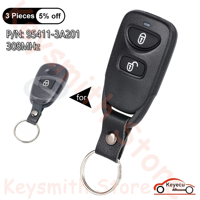 KEYECU 2 Buttons 308MHz for Hyundai Elantra Sante Fe 2001 2002 2003 Auto Upgraded Remote Control Key Fob P/N: 95411-3A201