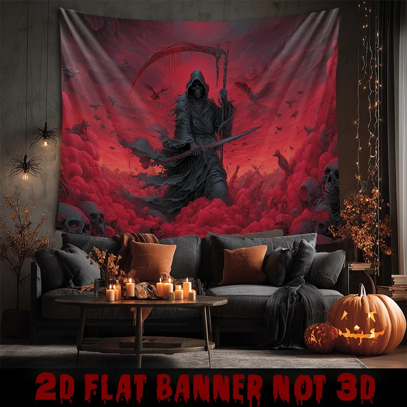 Black Gothic Death Tapestry - Eerie Blood Theme Design for Halloween Decoration