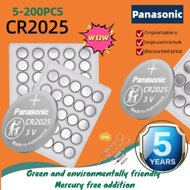 5-200PCS Panasonic CR2025 Lithium Battery for Watch Calculator Clock Remote Control Toys Button Coins Cell