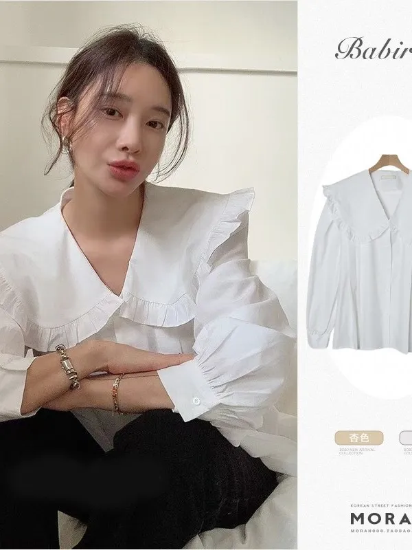 Camicia a maniche a bolle con colletto a forma di bambino con temperamento delicato da donna francese Chic autunno e inverno nuova corea vestibilità ampia 35 a1