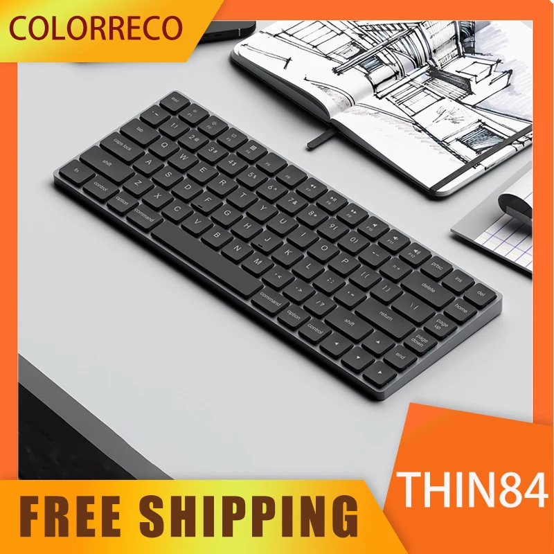 ColorReco Thin84 poros Mini mekanis nirkabel, Keyboard poros optik ramping Mode ganda RGB Bluetooth tipe-c Mac Office Keyboard