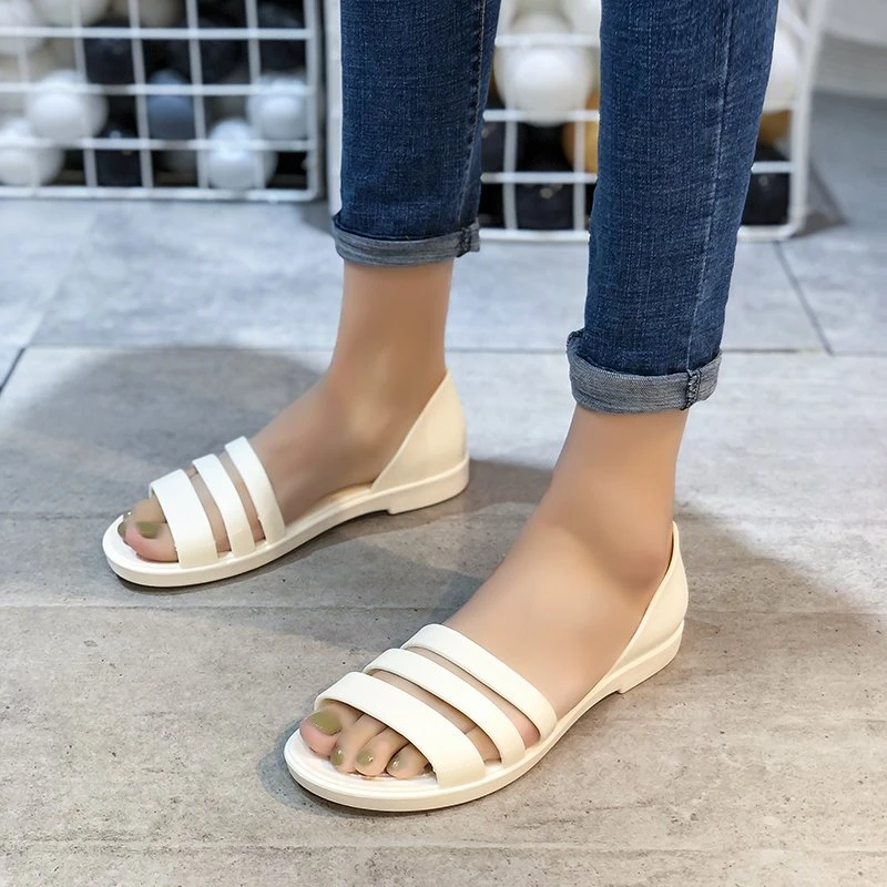 Fashion Open-Toed Slides Shoes for Women Summer Flat Sandals Candy Color Casual Beach Outdoor Female Ladies Jelly Slippers