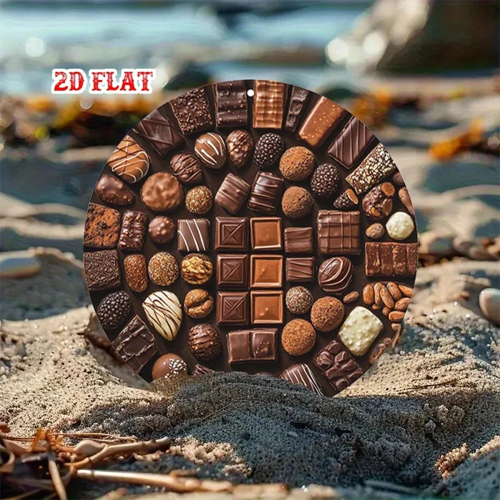 2D Flat Surface, a Classic Poster Showcasing Various Chocolate Desserts in 2D Form, Suitable for Circular Walls at Seaside Locations.