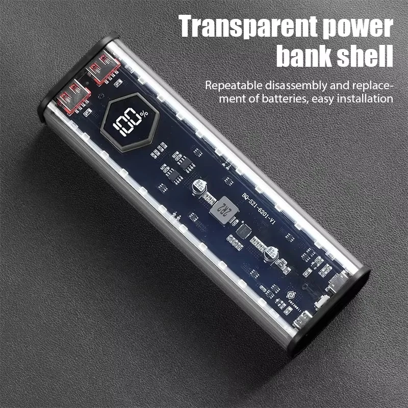 Power Bank Case Transparent DIY Shell Case 22.5W Fast Charging Battery Box Charging Box Accessories For Transparent Storage Box