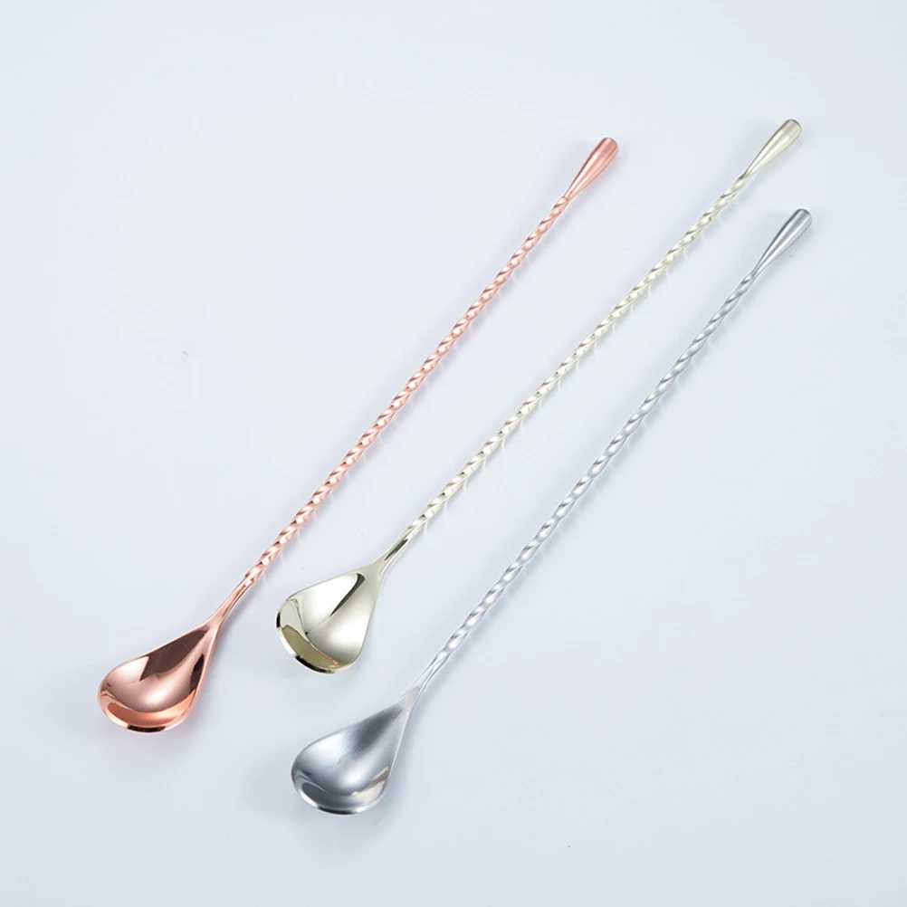 

2 PCS Stainless Steel Bar Cocktail Spoon Milk Tea Bubble Spoons Long Handle Mixing Stirring