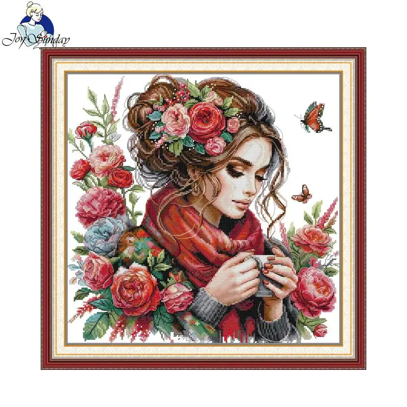 Joy Sunday Kit punto croce bella ragazza modello HD stampato tessuto contati Aida 16CT 14CT 11CT Kit ricamo fai da te con regalo