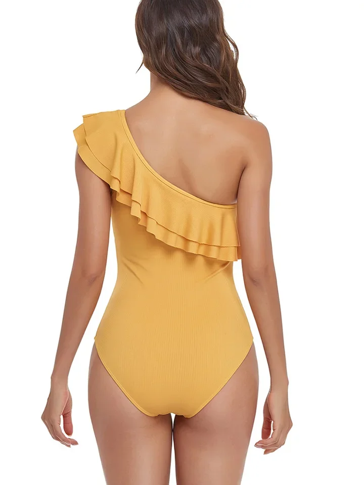 Vzvn Fashion Sexy Ruffles One Shoulder One Piece Swimsuit Women Beach Bikini 2025 New All Season Backless One Piece Swimsuit
