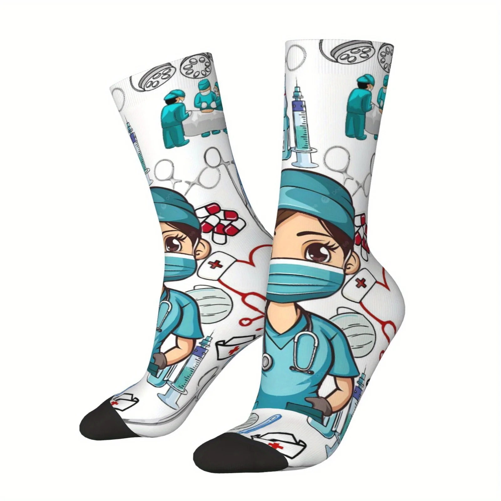 Themed Socks Breathable Machine Washable Comfortable for Outdoor Sports Casual Wear Featuring Nurse Stethoscope Design