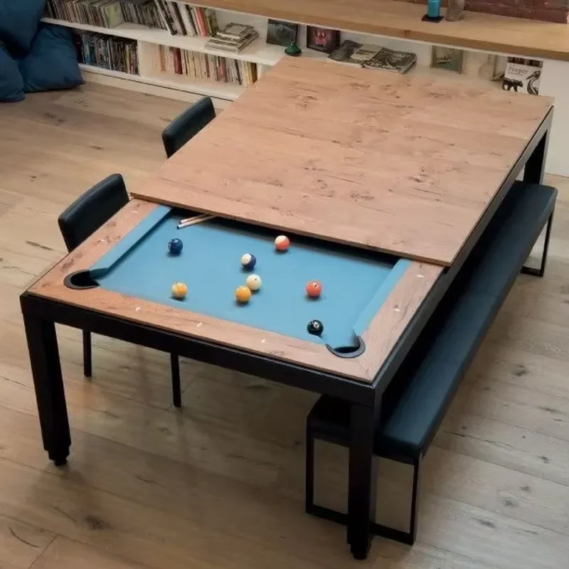 Hot Sale Custom 7ft 8ft 9ft Size Dining Pool Table Modern Design Solid Wood Billiard Table with Bench