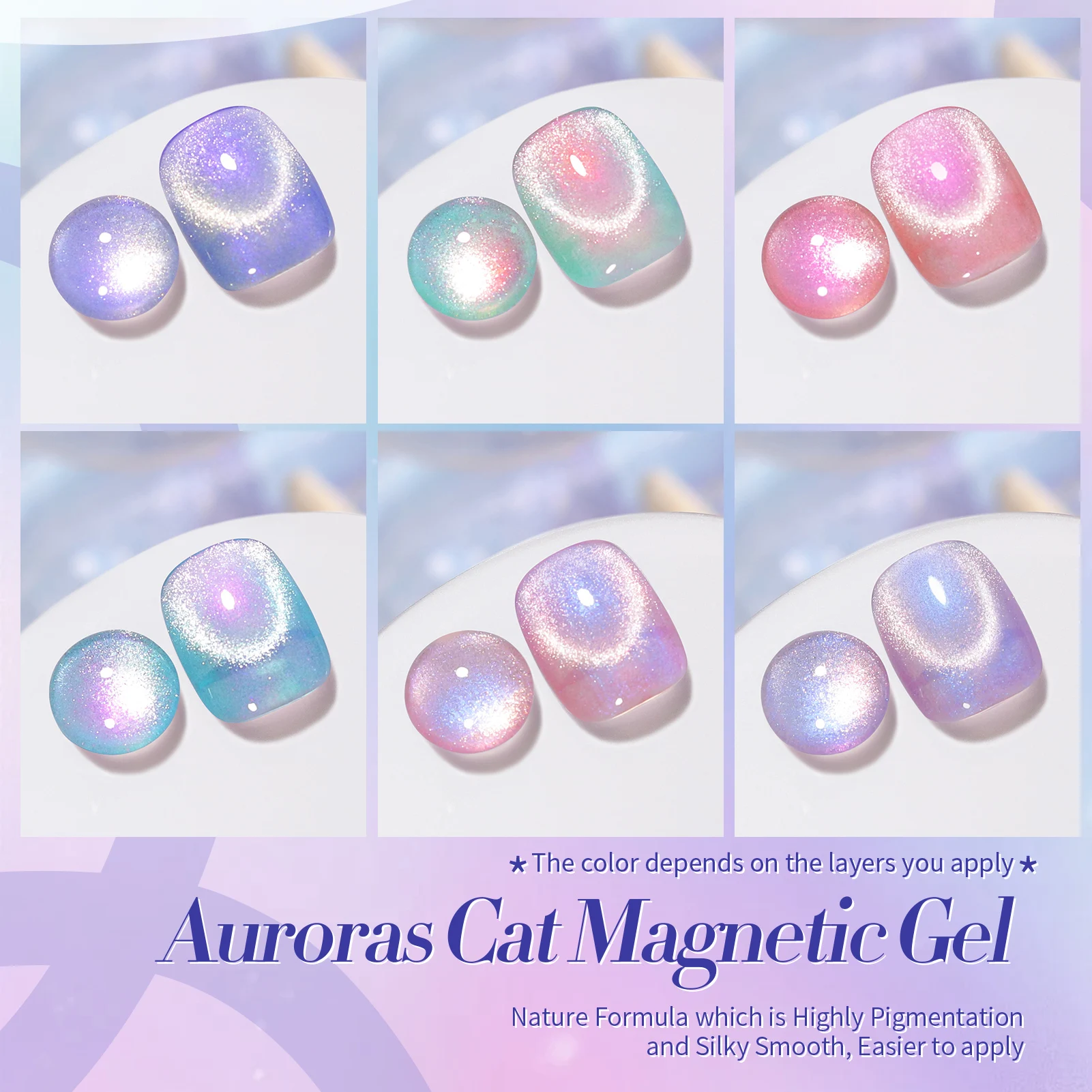 BORN PRETTY 6PCS Auroras Cat Magnetic Gel Nail Polish Set Shining Glitter With Magnet Holographics Nail Art Manicure Kit 7ml