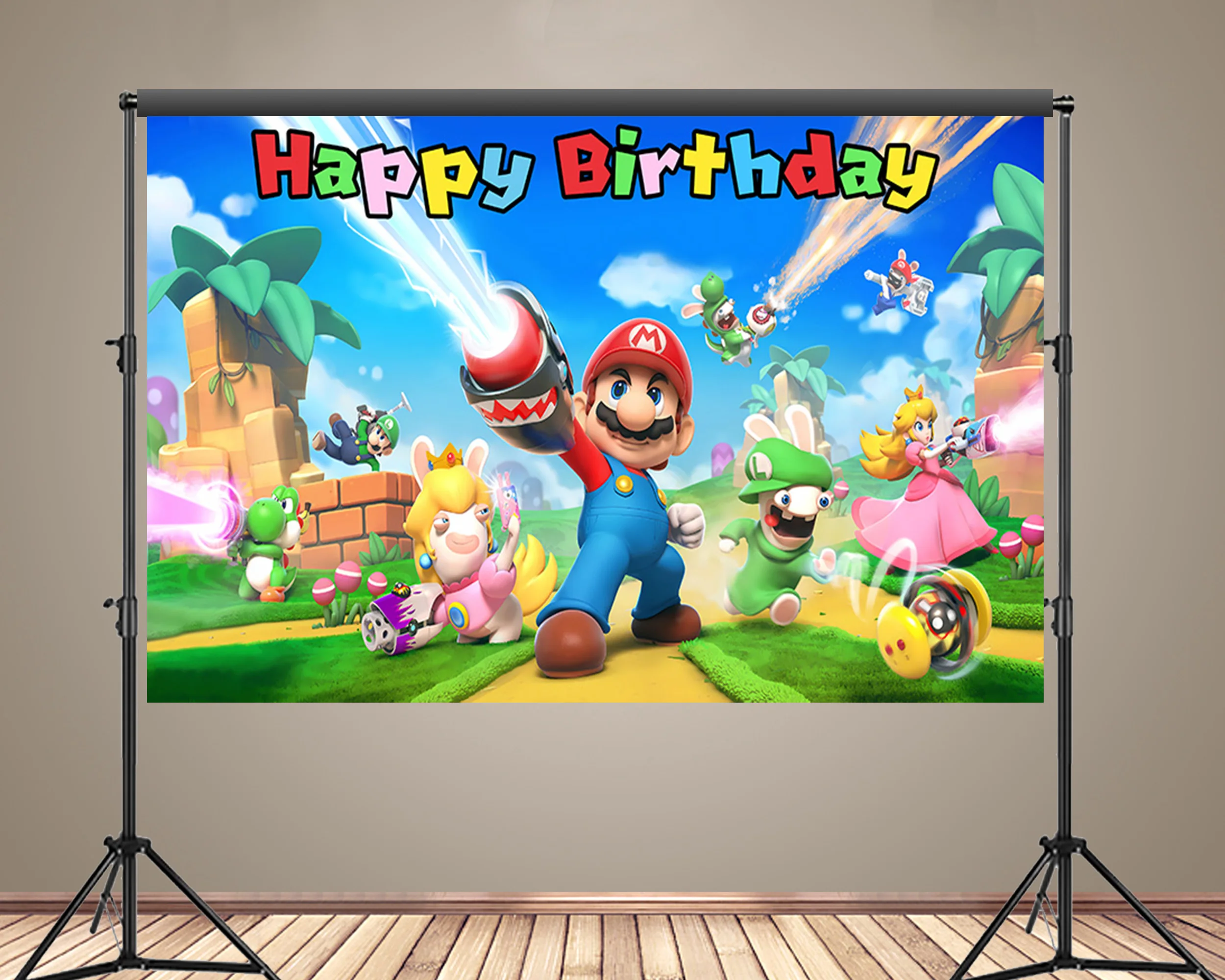 Fondo con temática de Super Mario Bros para niños, decoración de fiesta de cumpleaños, papel tapiz de dibujos animados, Fondo de fotografía, cartel personalizado, accesorios