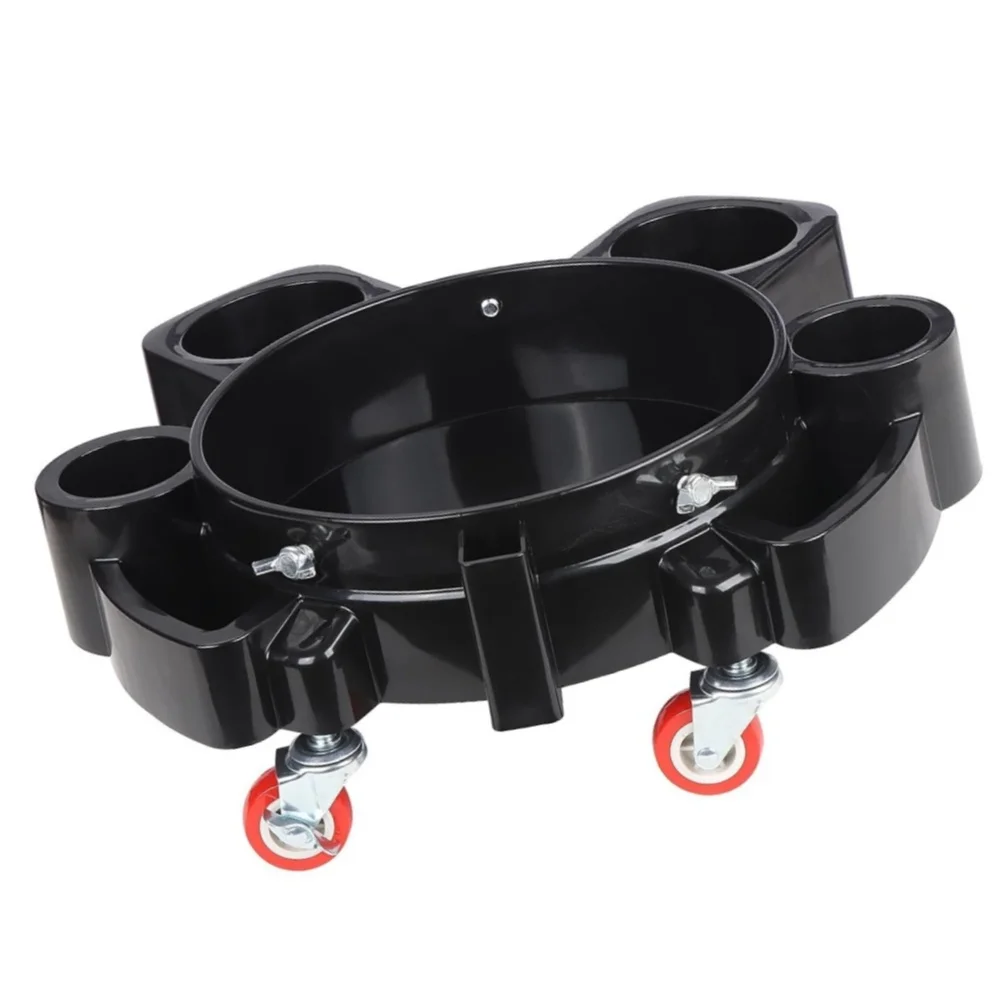 Black 5 Gallon Bucket For Dolly With 5Pcs 360-degree Swivel Casters, PP Material Lockable Wheels For Car Wash & Gardening