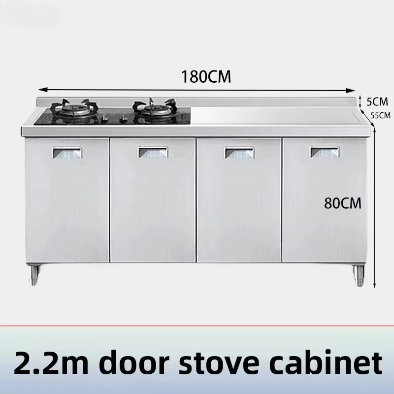 304 Stainless Steel Cabinet Kitchen Cabinet Integrated Dishwashing and Cutting Worktop with Integrated Stove