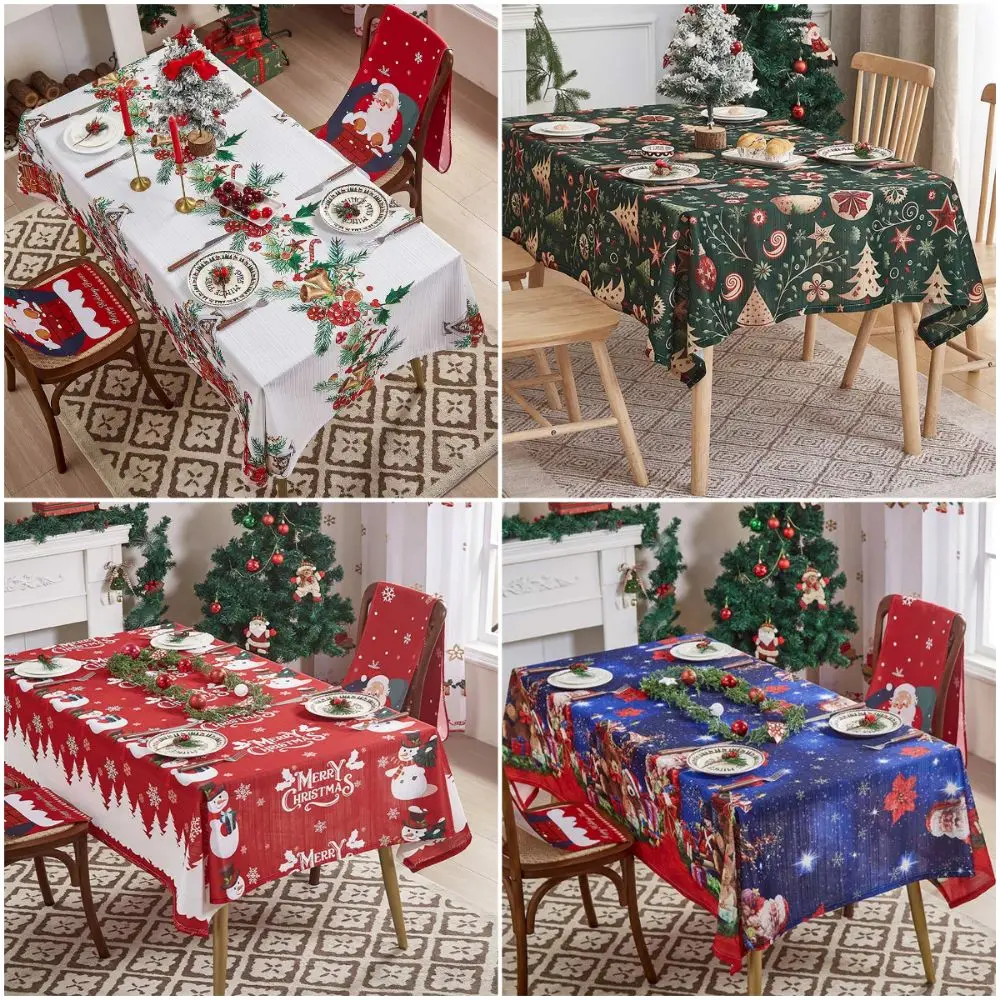 

140*100cm Christmas Table Cover Cartoon Pattern Rectangle Christmas Tablecloth Easy Clean Festive Print Vintage Tablecloth Party