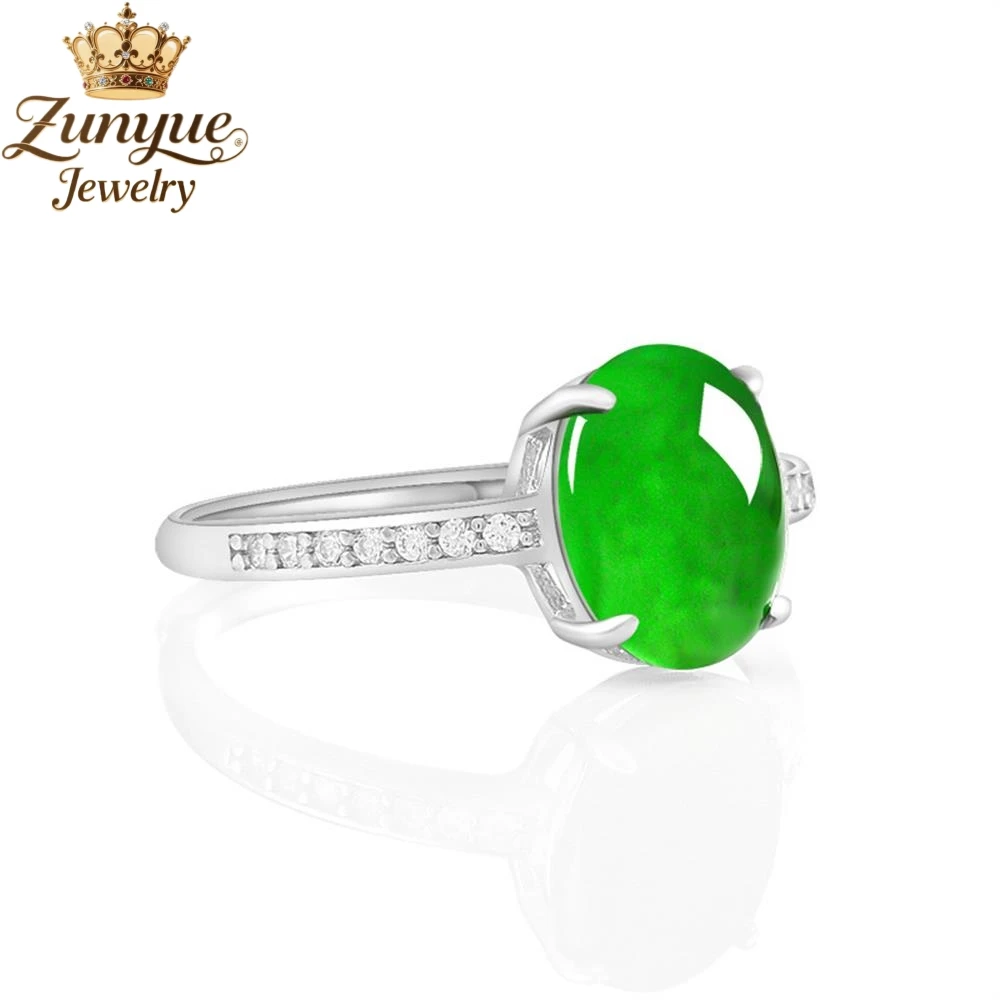 S925 الفضة الطبيعية اليشم يانغ الأخضر البيضاوي البيض الوجه الدائري الفاخرة جودة الأزياء غرامة مجوهرات رائعة أنيقة سحر هدية شعبية #3