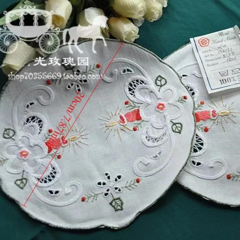 4 قطع من القطن الخالص الأبيض على طراز عيد الميلاد منديل مزخرف على شكل كوستر