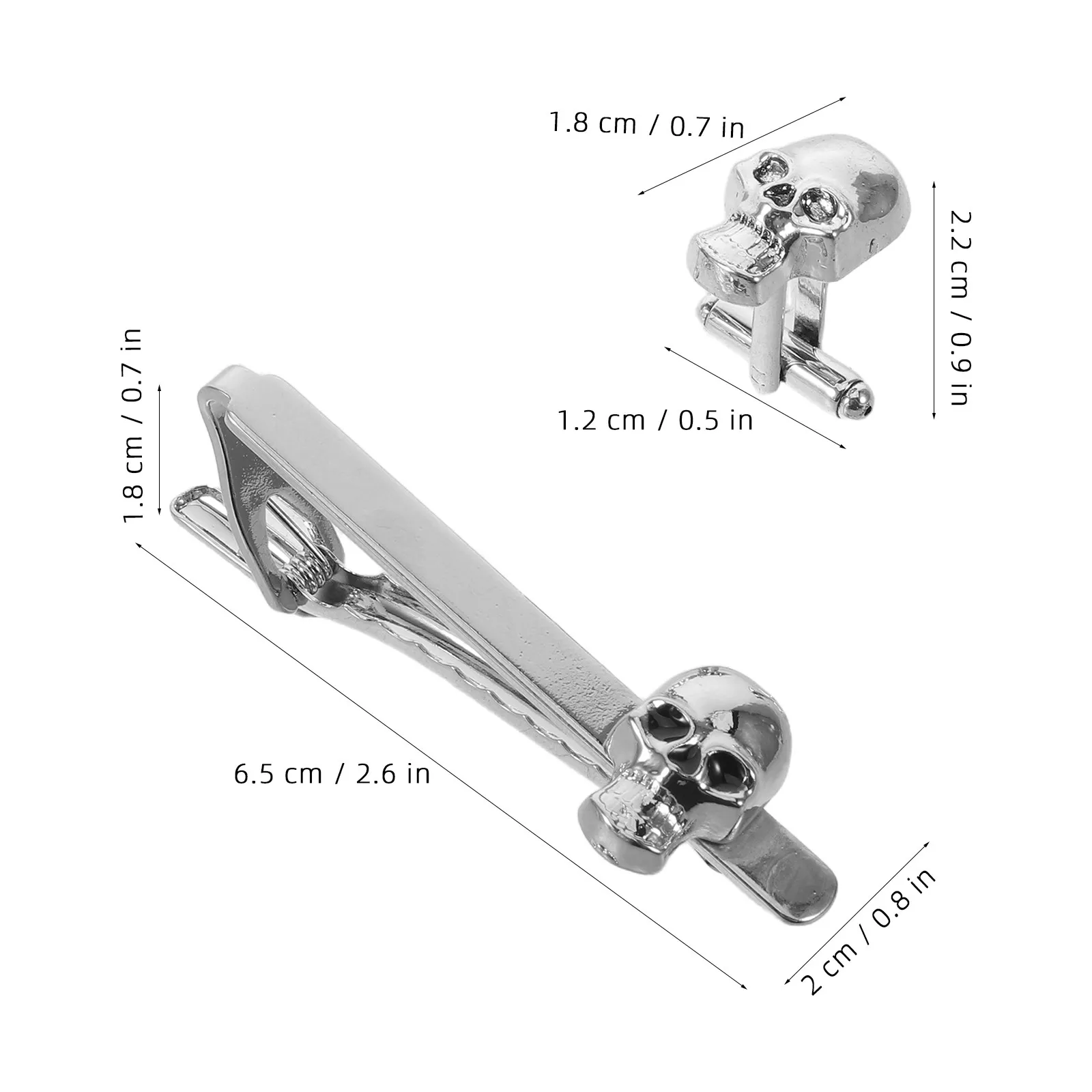 Skull Tie Clip Set for Men – Gothic Style Shirt Cufflinks & Business Accessories (3 pcs)