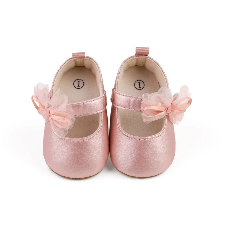 Infant Baby Girls Princess Shoes, Shine Surface Dot Print Mesh Bowknot Flats Non-Slip Wedding Slippers Adorable Baby Shoes