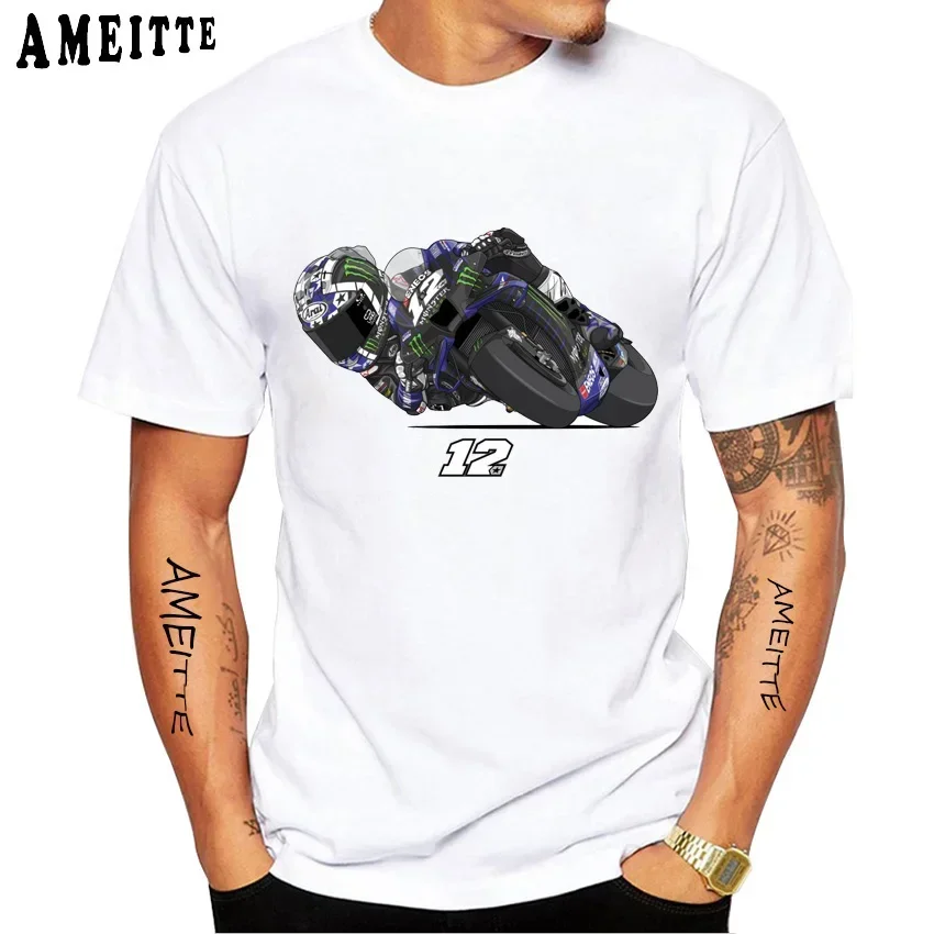 Maverick Viñales MVK 12 GP سباق ركوب تي شيرت الصيف الرجال قصيرة الأكمام الرياضة الصبي الهيب هوب بلايز بيضاء عادية دراجة نارية متسابق تيز #4