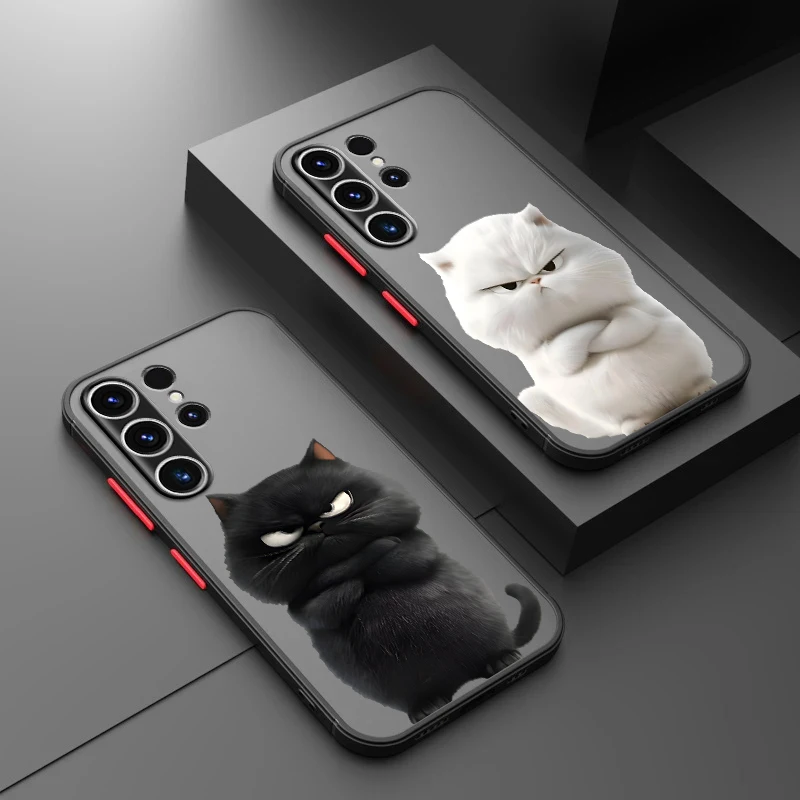 Cartoon Blacks White Cat Case for Samsung Galaxy S26 S24 Plus S25 Ultra S20 FE S22 Note 20 Ultra 10+ S23 FE S21 Funda Back Phone