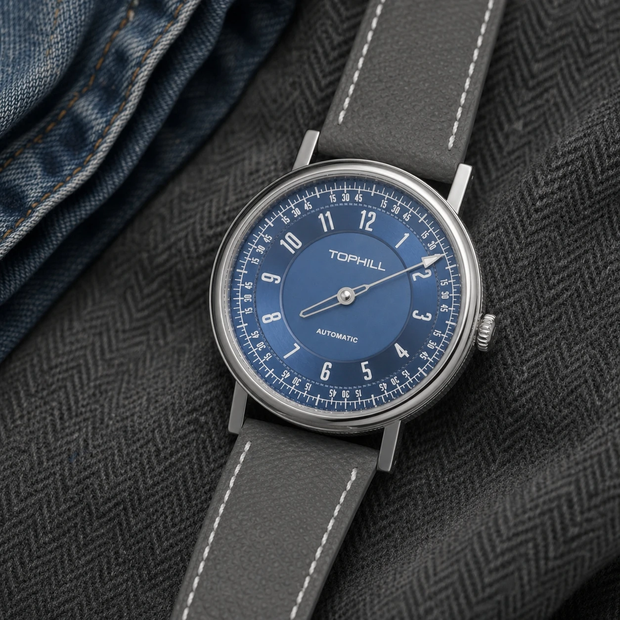 TOPHILL+ Watches Automatic 40mm Miyota 9039 One-Hand Watch For Men Mechanical Business Single Pointer Arabic Numerals KIM002G