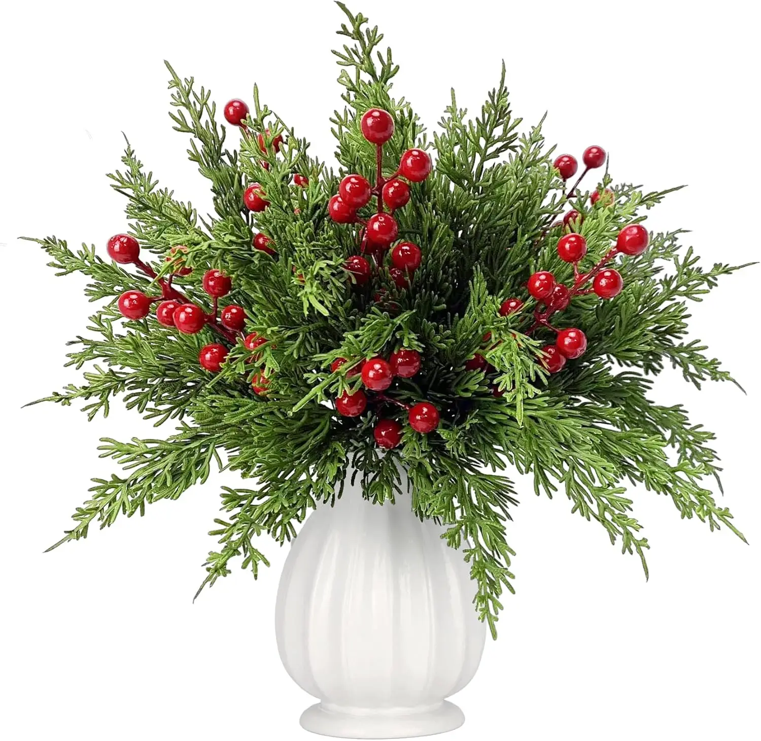 

80 Pcs Artificial Christmas Pine Branches with Red Berries for Tree Wreath Garland DIY Decor